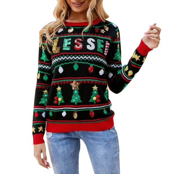 No Boundaries Sweaters - NWT No Boundaries Sequin Blessed Ugly Christmas Sweater Womens 3X Multicolor